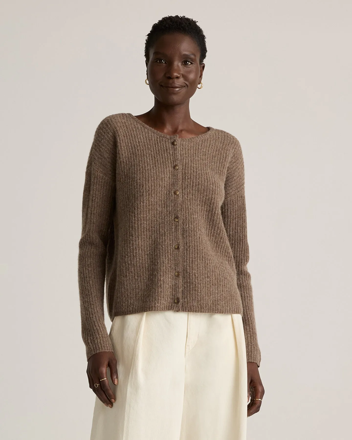 100% Yak Soft Rib Crew Cardigan