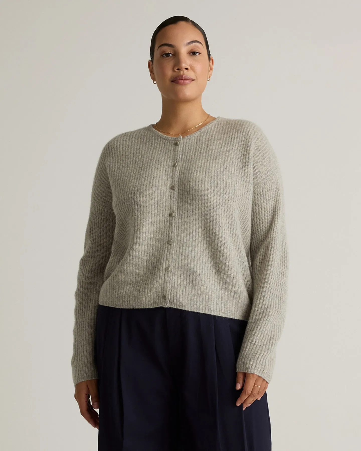 100% Yak Soft Rib Crew Cardigan