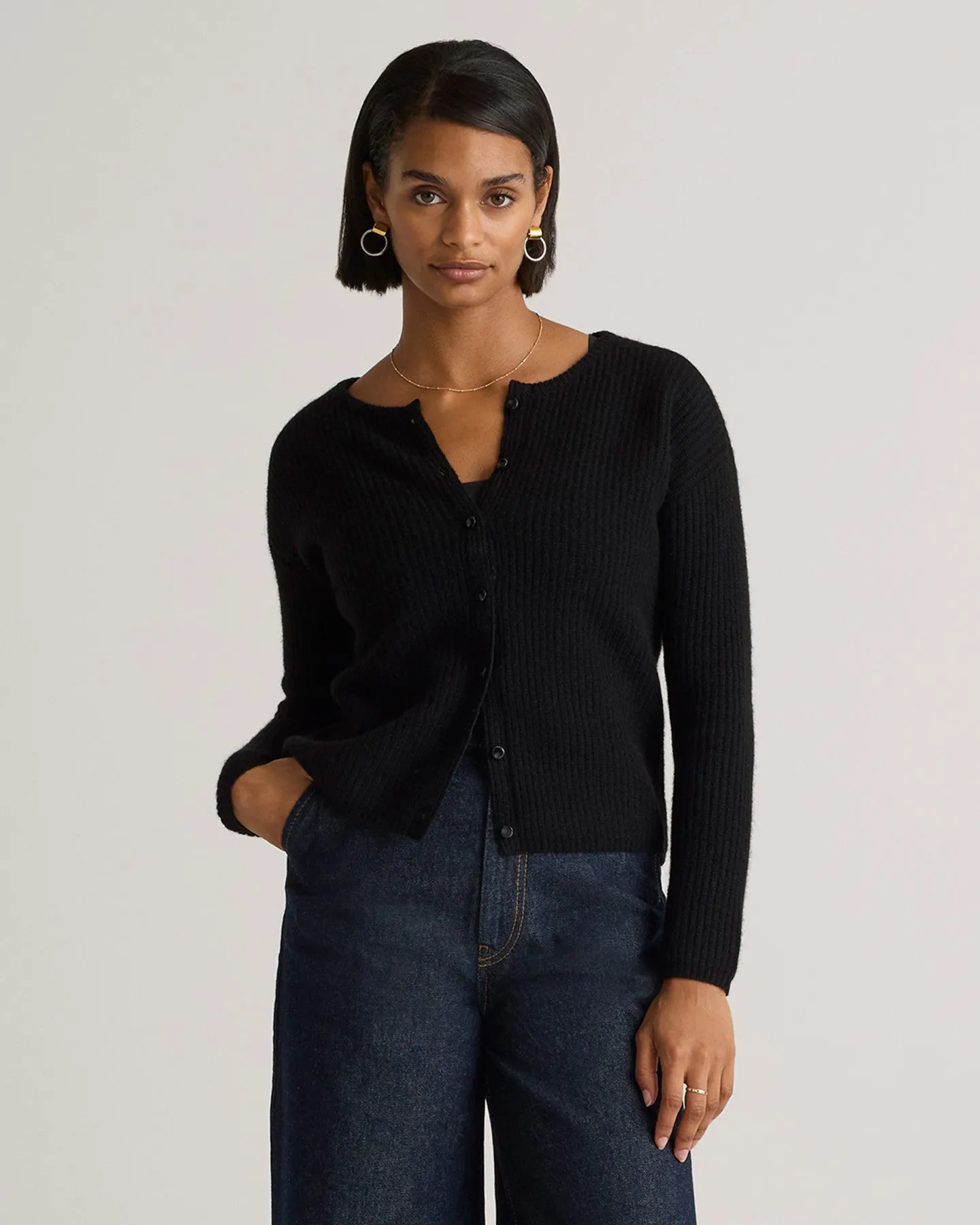 100% Yak Soft Rib Crew Cardigan