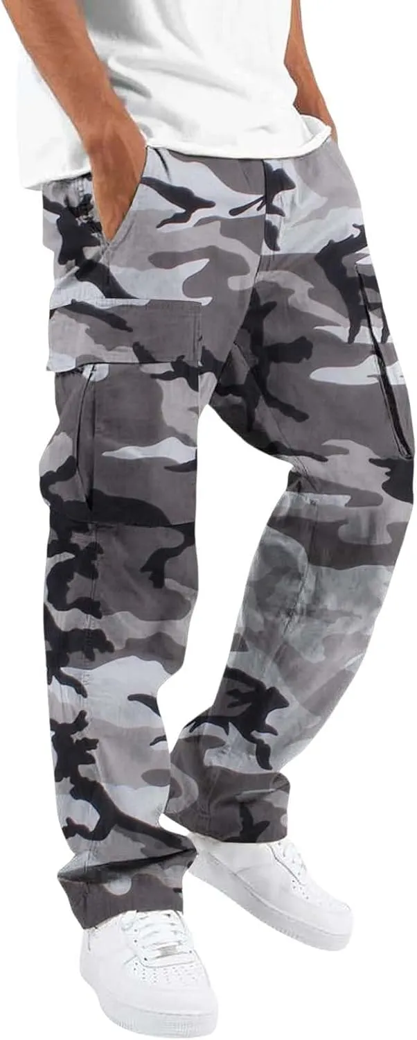Alalaso Mens Cargo Pants Casual Cotton Jogger Multi Pockets Outdoor Hiking Work Sweatpants