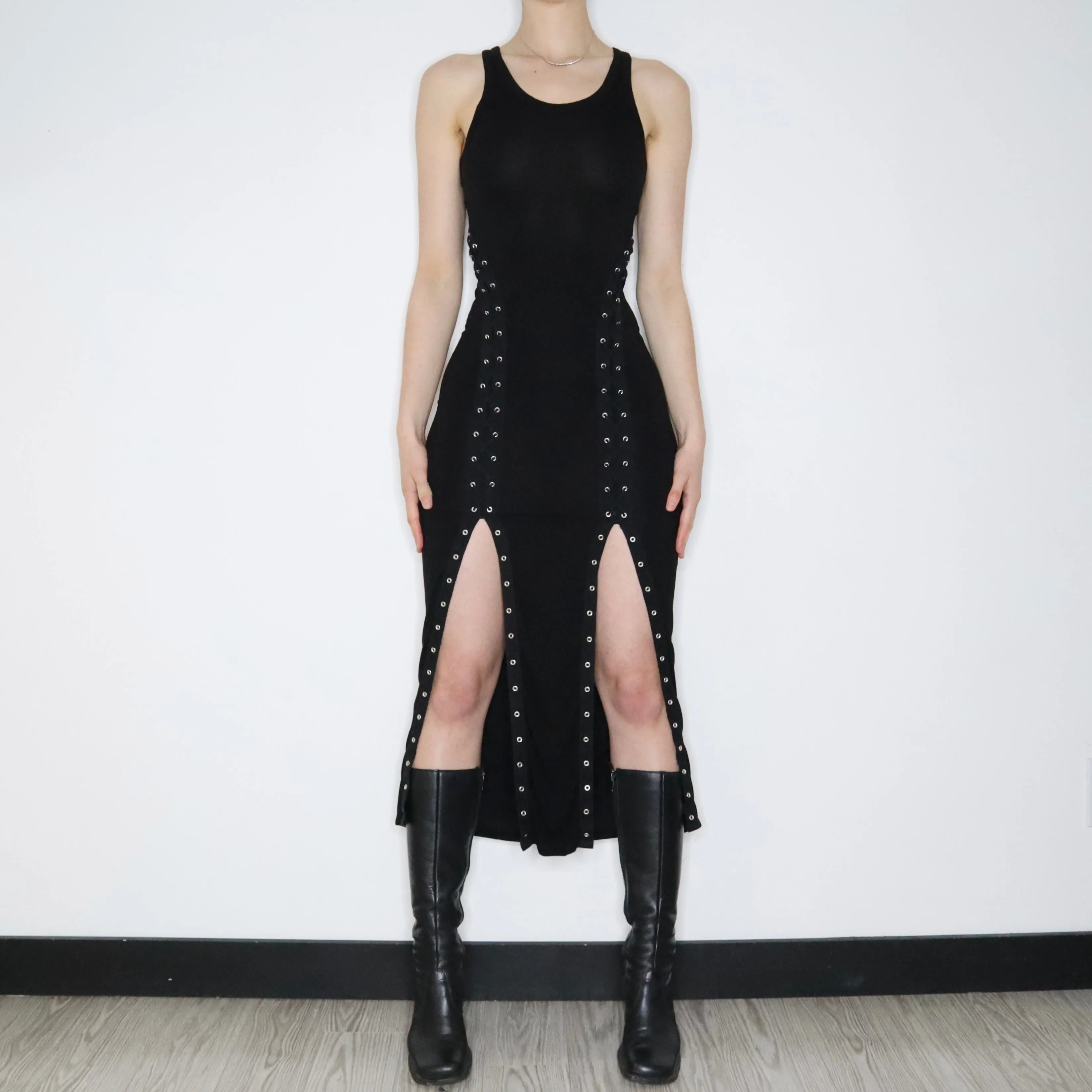 All Saints Black Corset Maxi Dress (Small) 
