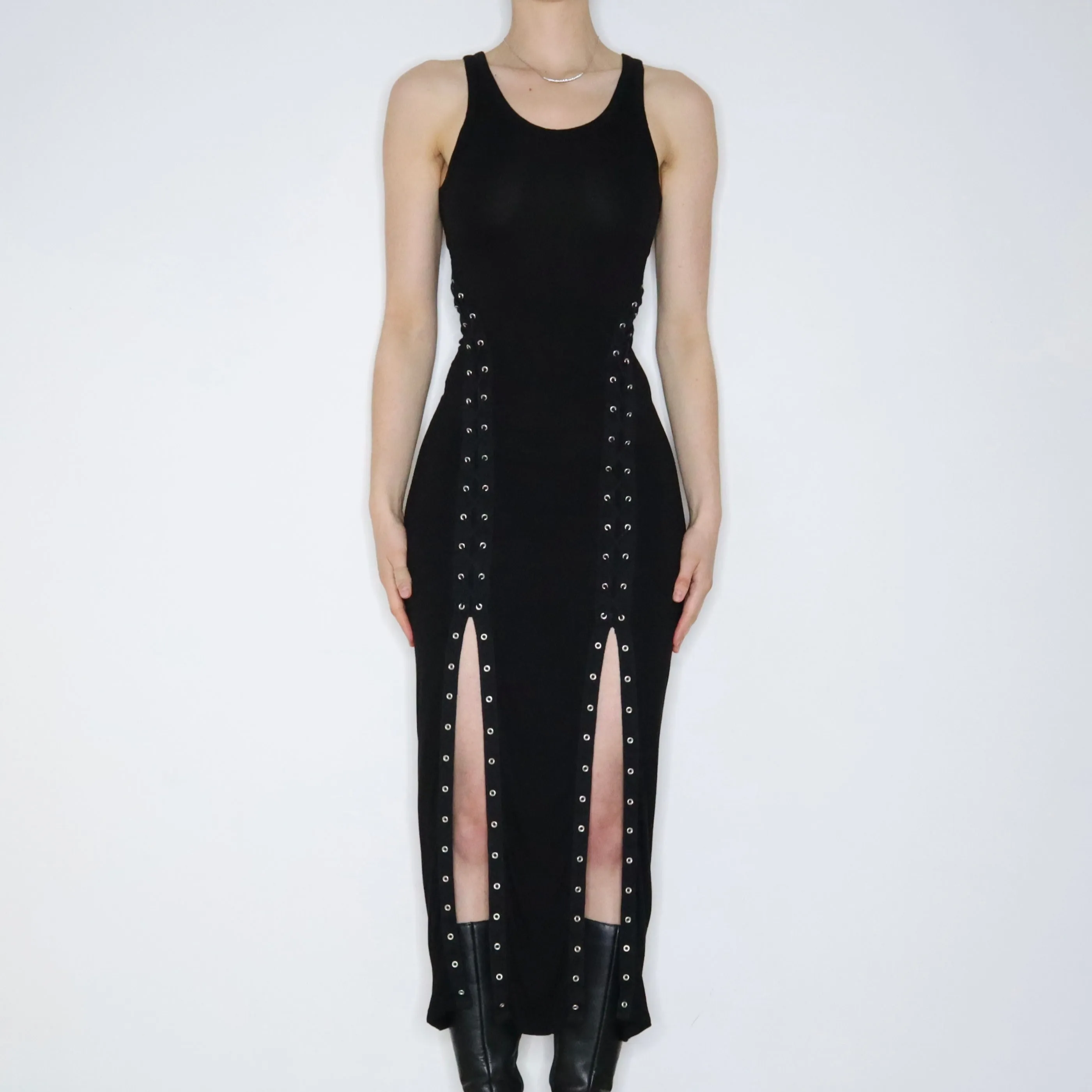 All Saints Black Corset Maxi Dress (Small) 
