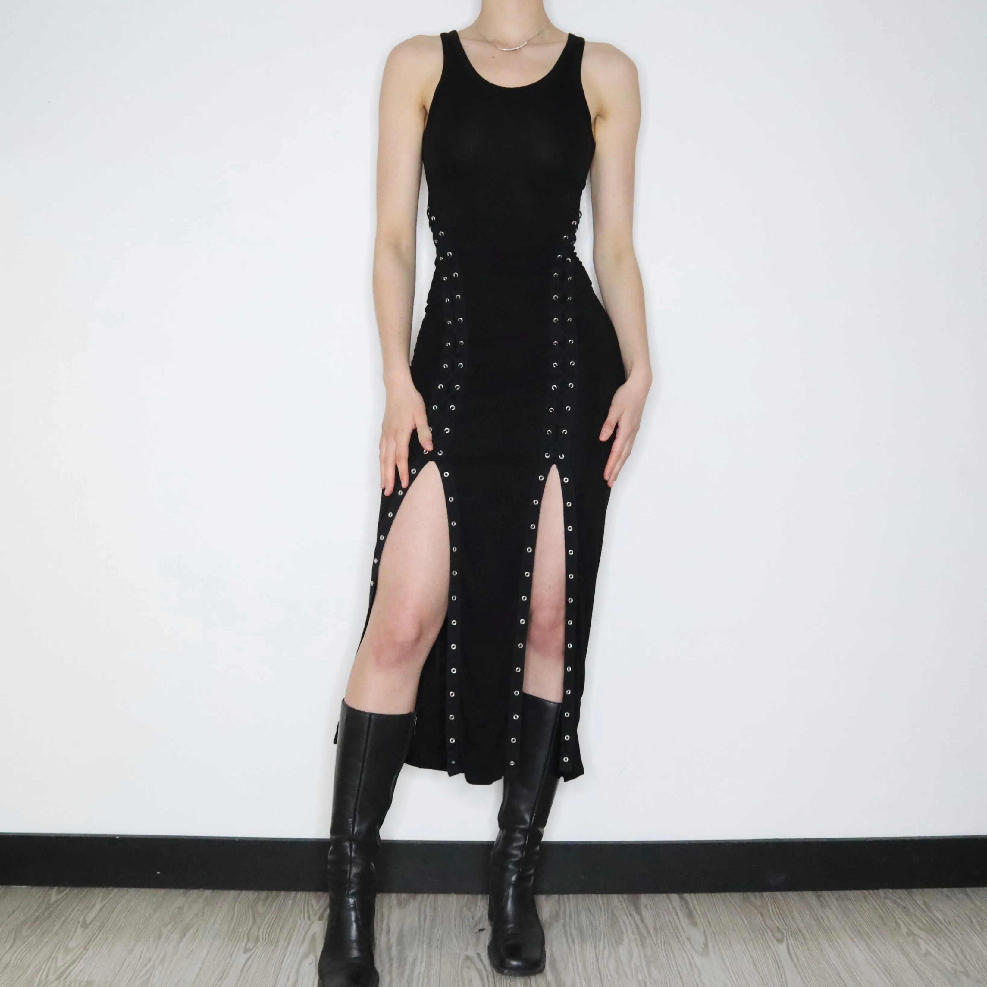 All Saints Black Corset Maxi Dress (Small) 