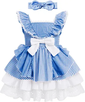 Baby Girl Tutu Dress Summer Sleeveless Plaid Princess Birthday Party Dresses Flower Bowknot Sundress with Headband Set