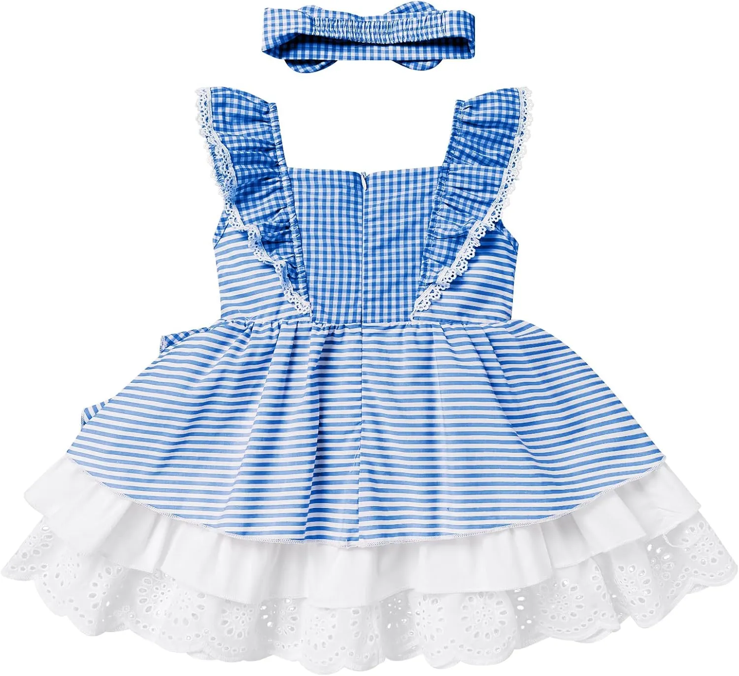Baby Girl Tutu Dress Summer Sleeveless Plaid Princess Birthday Party Dresses Flower Bowknot Sundress with Headband Set