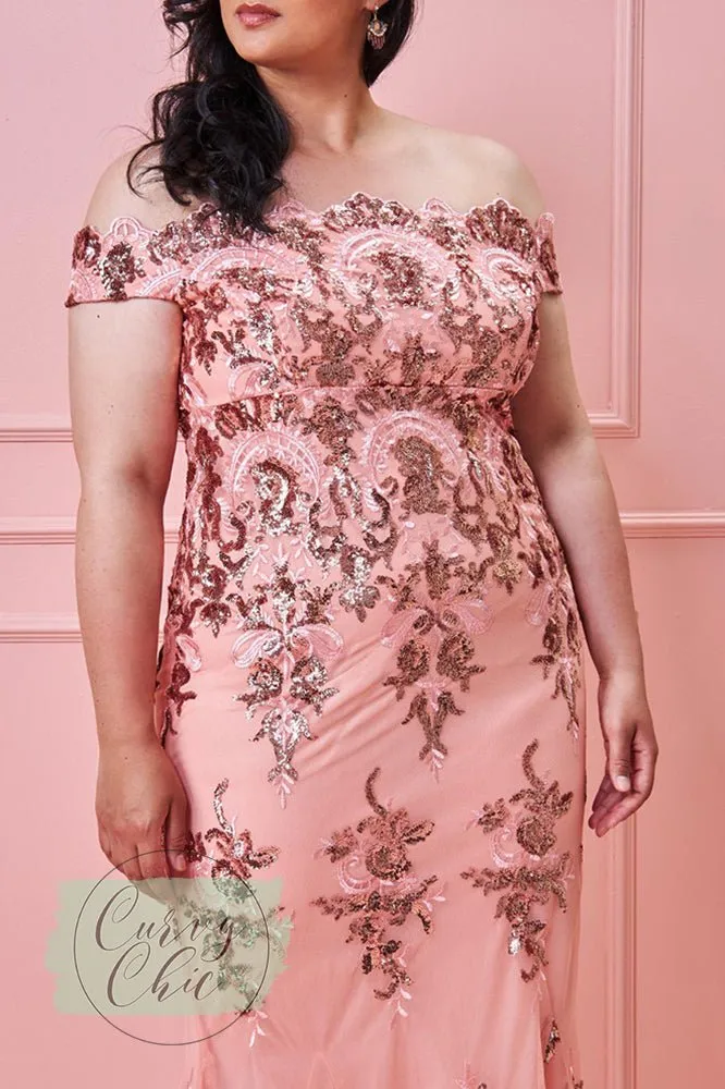 Bardot Plus Size Maxi Dress with Sequin Detail Blush/Peach