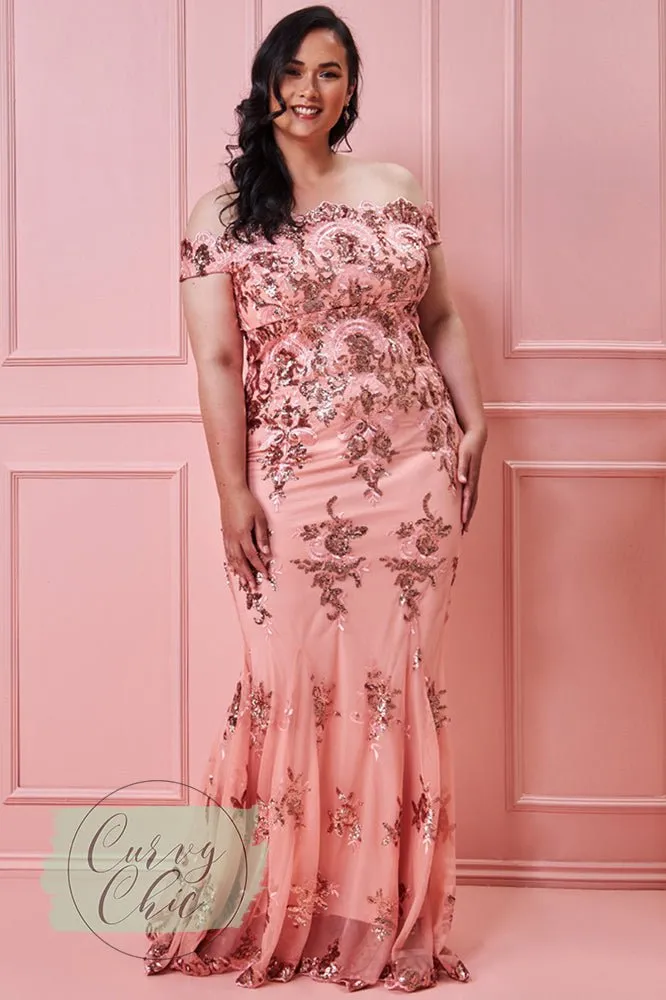Bardot Plus Size Maxi Dress with Sequin Detail Blush/Peach