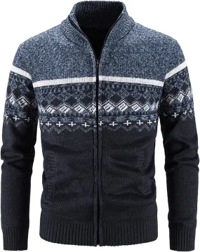BIFUTON Mens Cardigan Sweater,Men's Soft Cardigan Sweater Graphic Knitted Outerwear Fall Winter Stand Collar Work Thick Coats