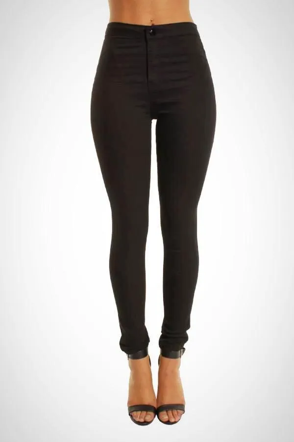 Black High Waisted Plain Skinny Stretchy Jeggings