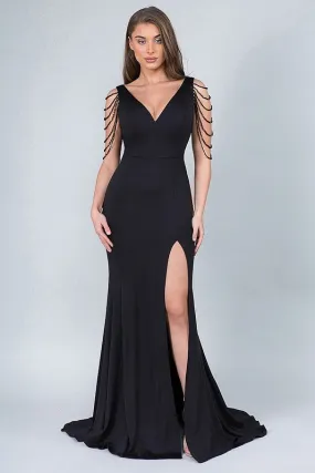 Black Shoulder Bead Detail Body Con Maxi
