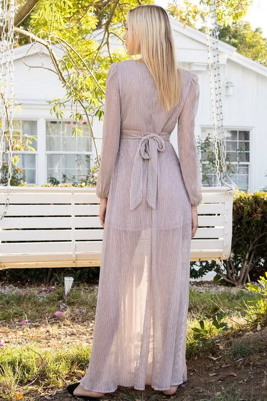 Blush Silver Shimmery Long Sleeve Maxi Dress