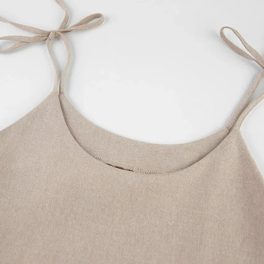 Bonnyshow New In Cotton Linen Summer Dress Women 2024 Sexy Sleeveless Bandage Lace Up Chic Elegant Party Club Mini Dresses Beach Sundress