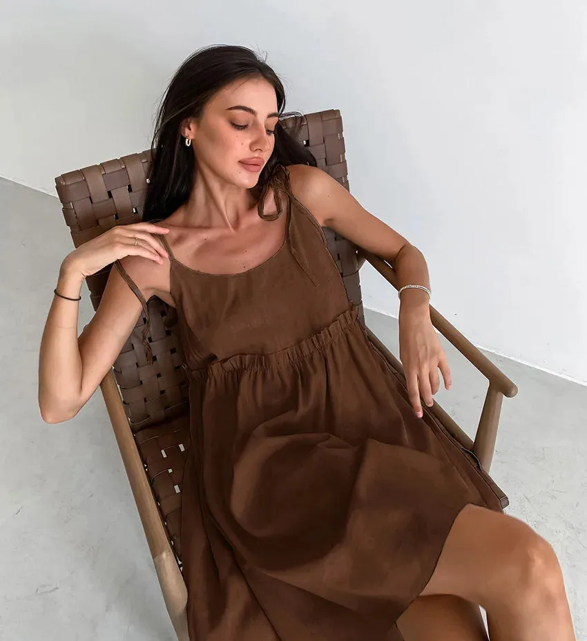 Bonnyshow New In Cotton Linen Summer Dress Women 2024 Sexy Sleeveless Bandage Lace Up Chic Elegant Party Club Mini Dresses Beach Sundress