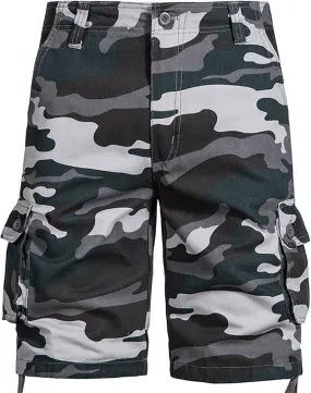 Camo Shorts Men Cargo Pants Summer Casual Camouflage Print Shorts with 6 Pockets Relaxed Fit Casual Bermuda Shorts