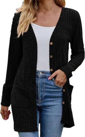 Cardigan Sweaters for Women Fall Casual Open Front Button Down Long Sleeve Cardigan Soft Lightweight Jacket