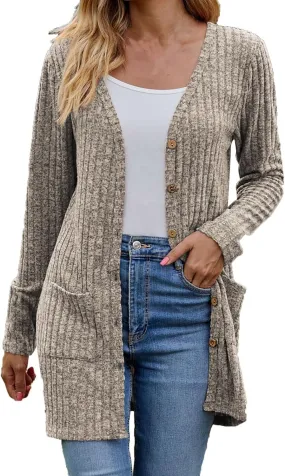 Cardigan Sweaters for Women Fall Casual Open Front Button Down Long Sleeve Cardigan Soft Lightweight Jacket