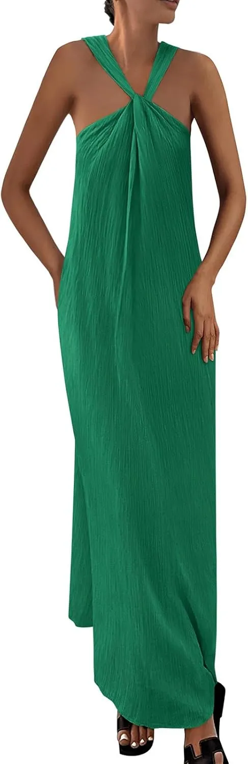 Casual Summer Dresses for Women Sleeveless Strappy Loose Flowy Maxi Dress Beach Vacation Dresses