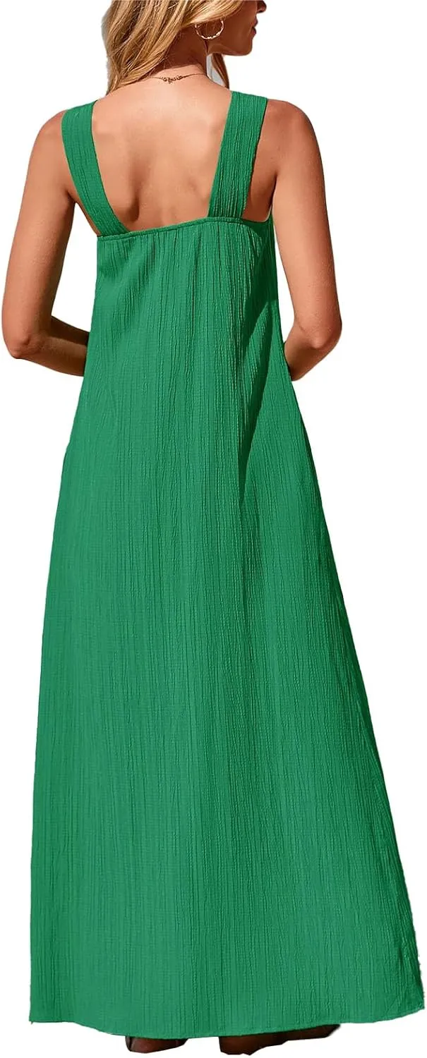 Casual Summer Dresses for Women Sleeveless Strappy Loose Flowy Maxi Dress Beach Vacation Dresses