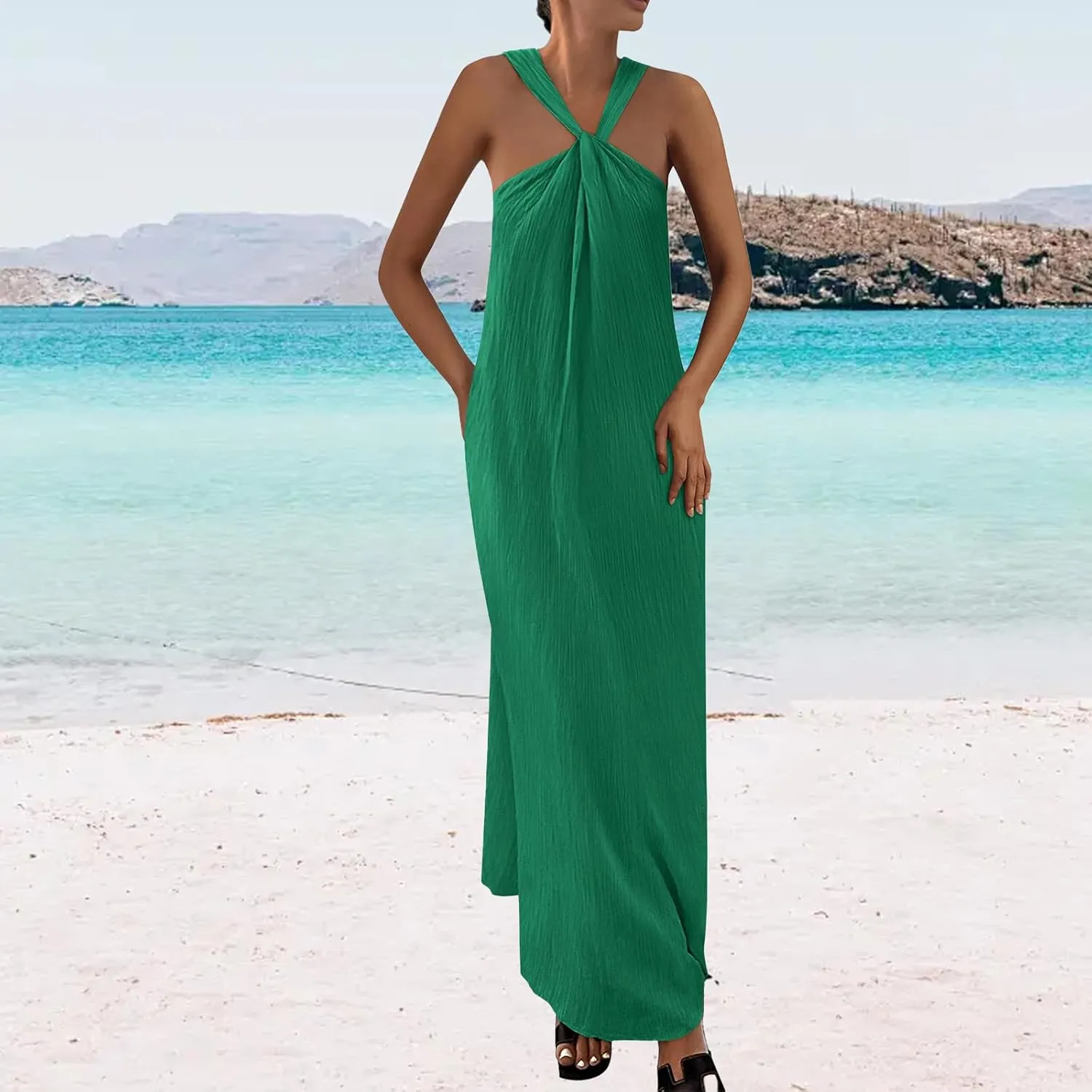 Casual Summer Dresses for Women Sleeveless Strappy Loose Flowy Maxi Dress Beach Vacation Dresses