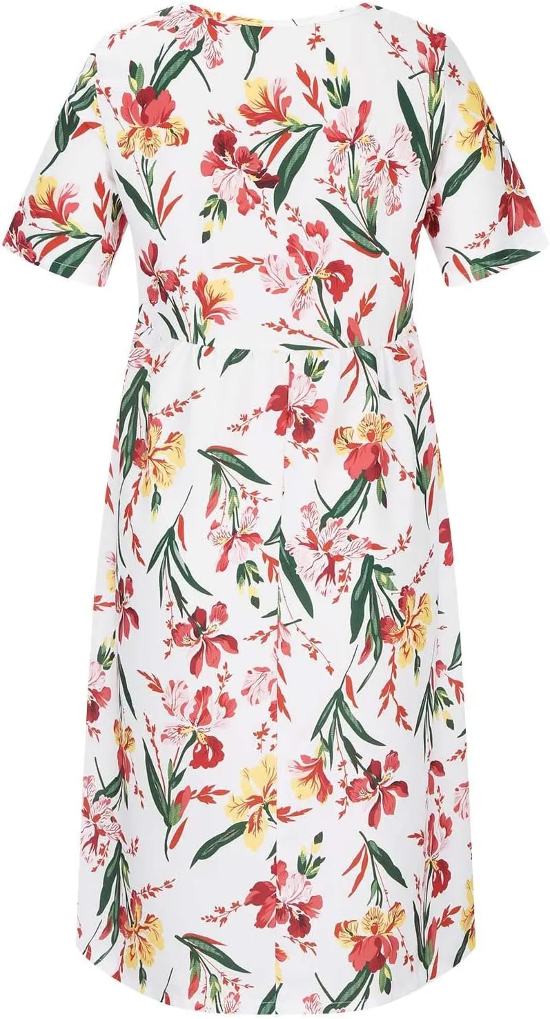 Ceboyel Maxi Dresses for Women 2023 Short Sleeve Casual Tshirt Dresses Floral Print Long Dress Trendy Summer Boho Clothing