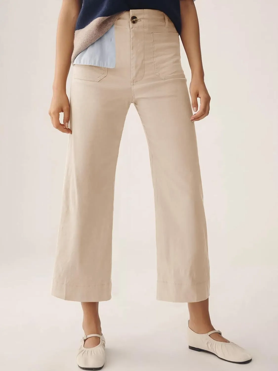 Cicy Bell Womens Cropped Wide Leg Pants High Waisted Stretchy Flare Pants Casual Baggy Trousers