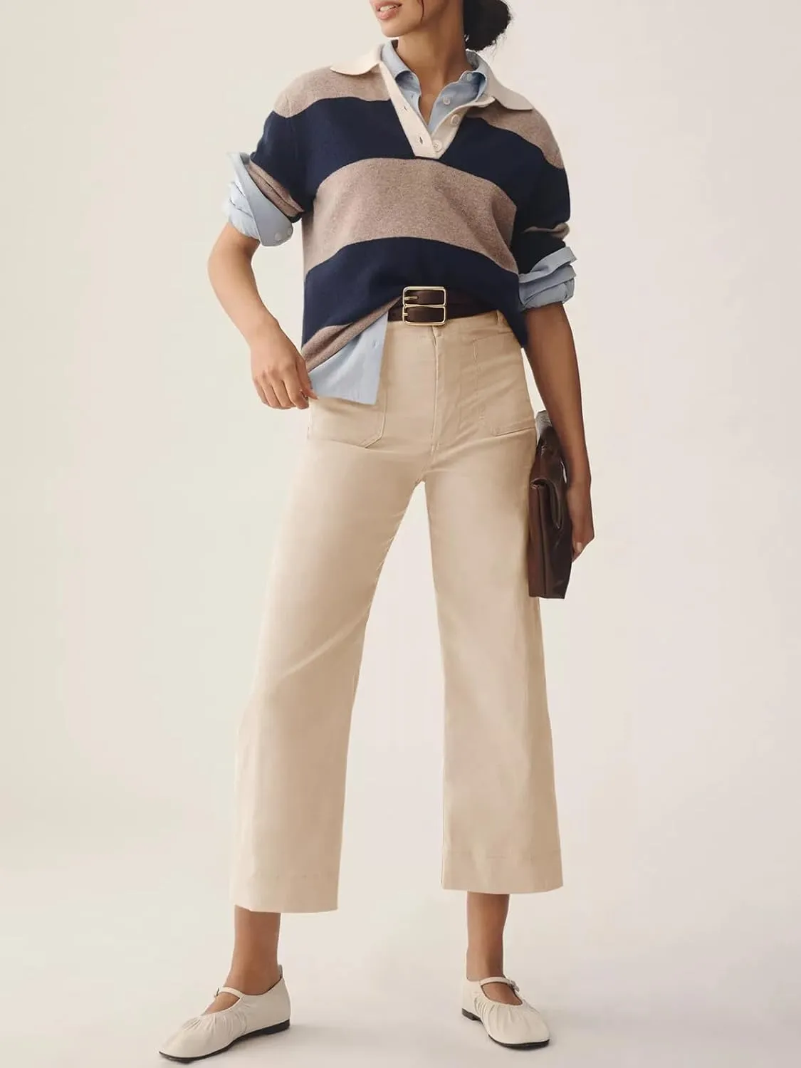 Cicy Bell Womens Cropped Wide Leg Pants High Waisted Stretchy Flare Pants Casual Baggy Trousers