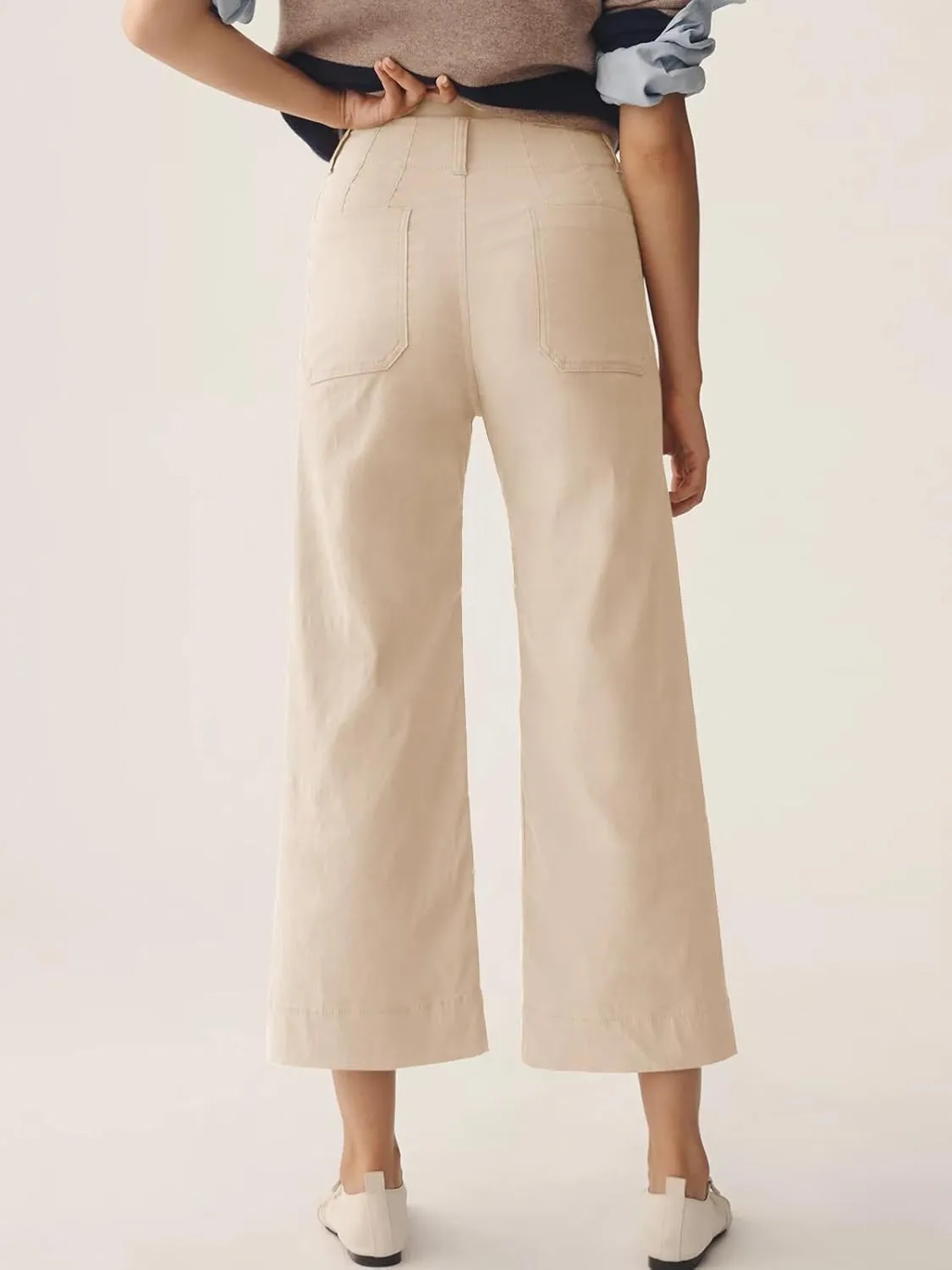 Cicy Bell Womens Cropped Wide Leg Pants High Waisted Stretchy Flare Pants Casual Baggy Trousers