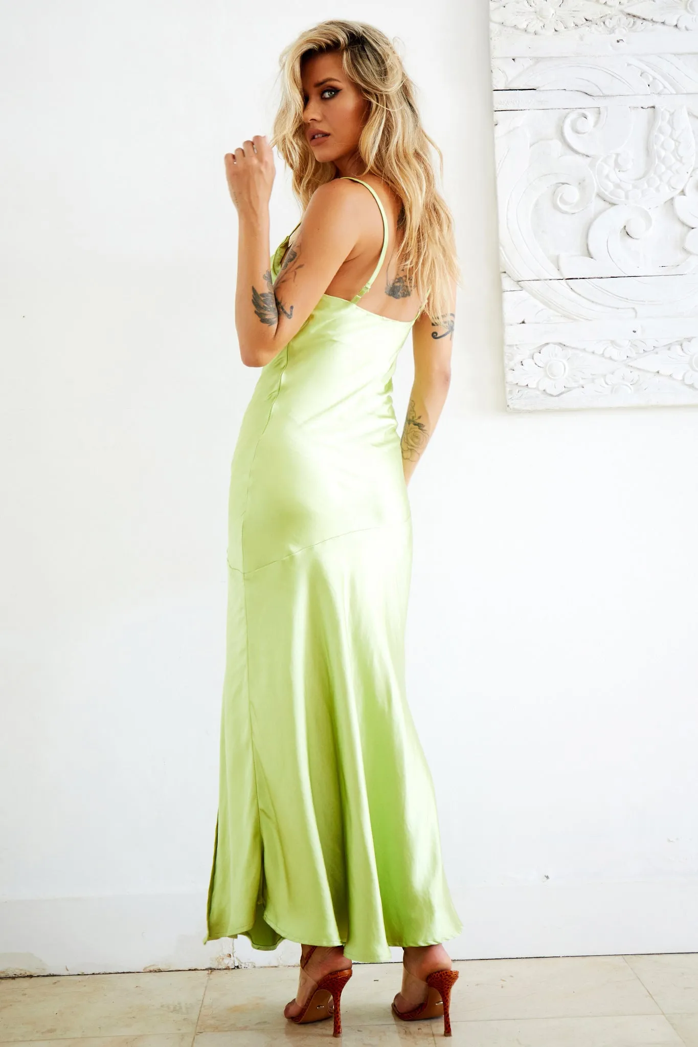 Danny Satin Maxi Dress - Apple Green