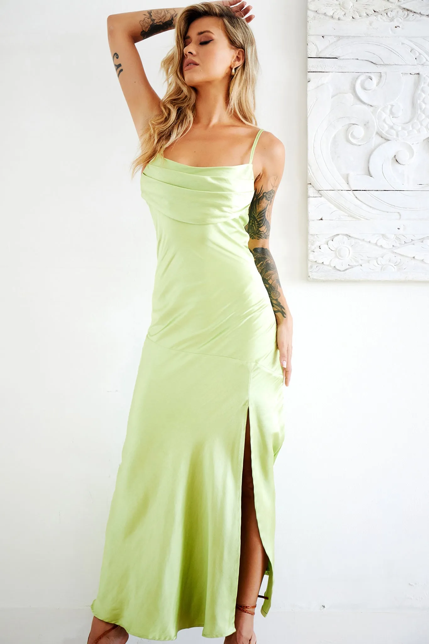 Danny Satin Maxi Dress - Apple Green