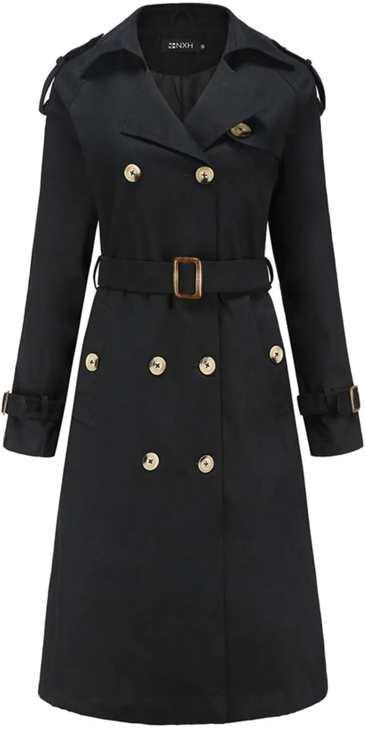 Double-Breasted Classic Lapel Sleeve Elegant Slim Jacket Turndown Collar Solid Outerwear With Removable Hood Light