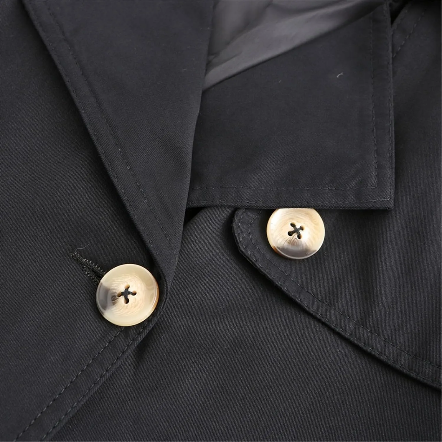 Double-Breasted Classic Lapel Sleeve Elegant Slim Jacket Turndown Collar Solid Outerwear With Removable Hood Light