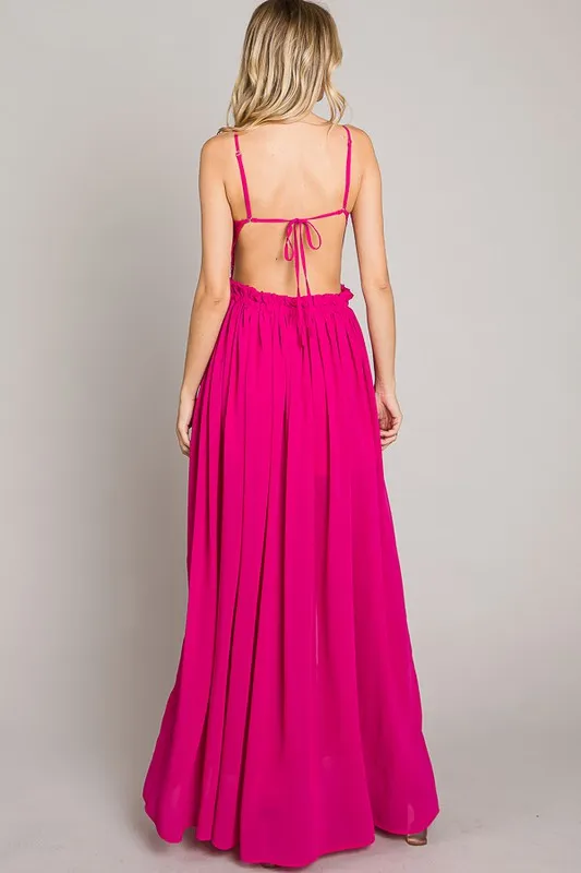 Fuchsia Crochet Top Sexy Long Dress