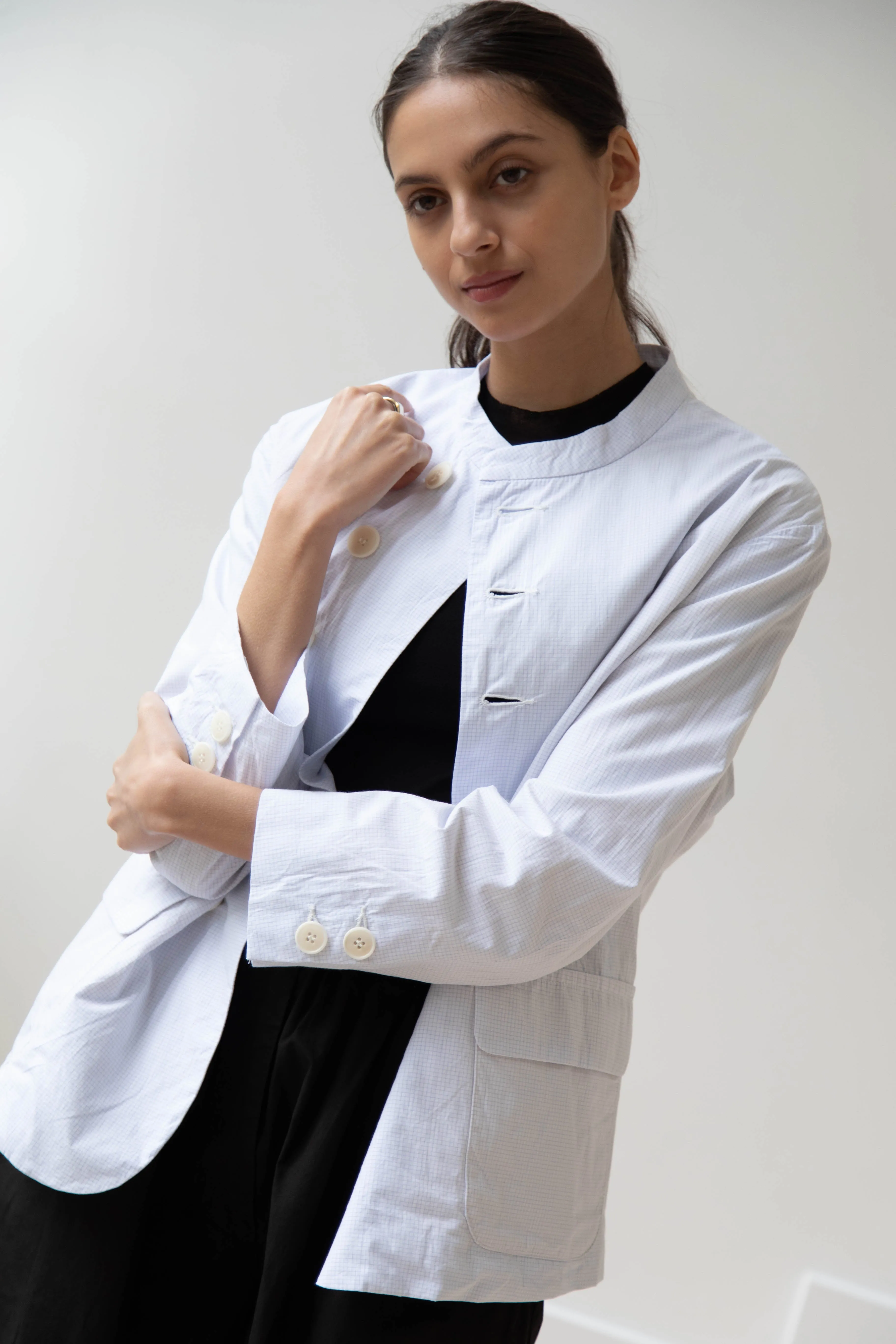 Gauze | Micro Check Blazer in Light Blue