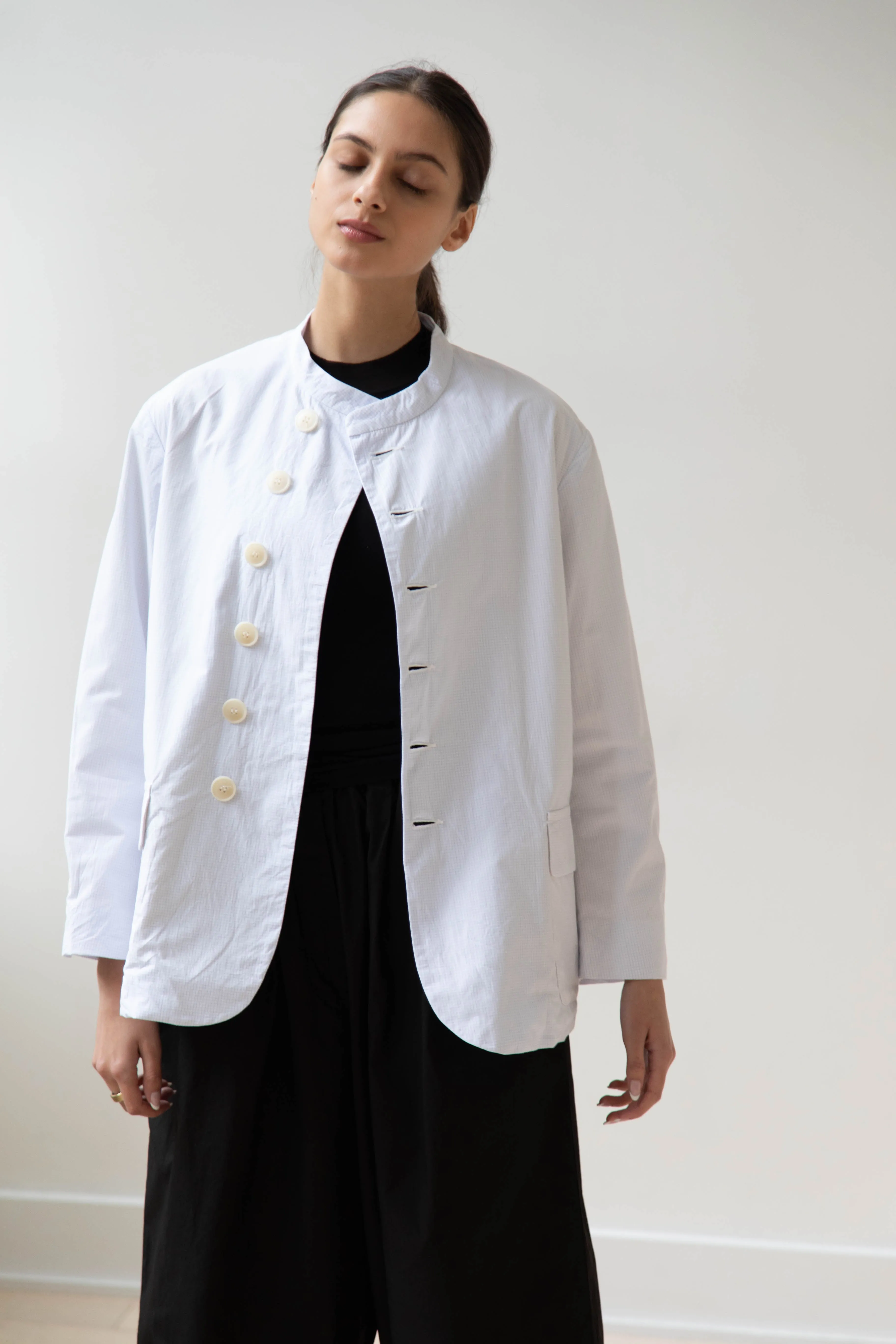 Gauze | Micro Check Blazer in Light Blue