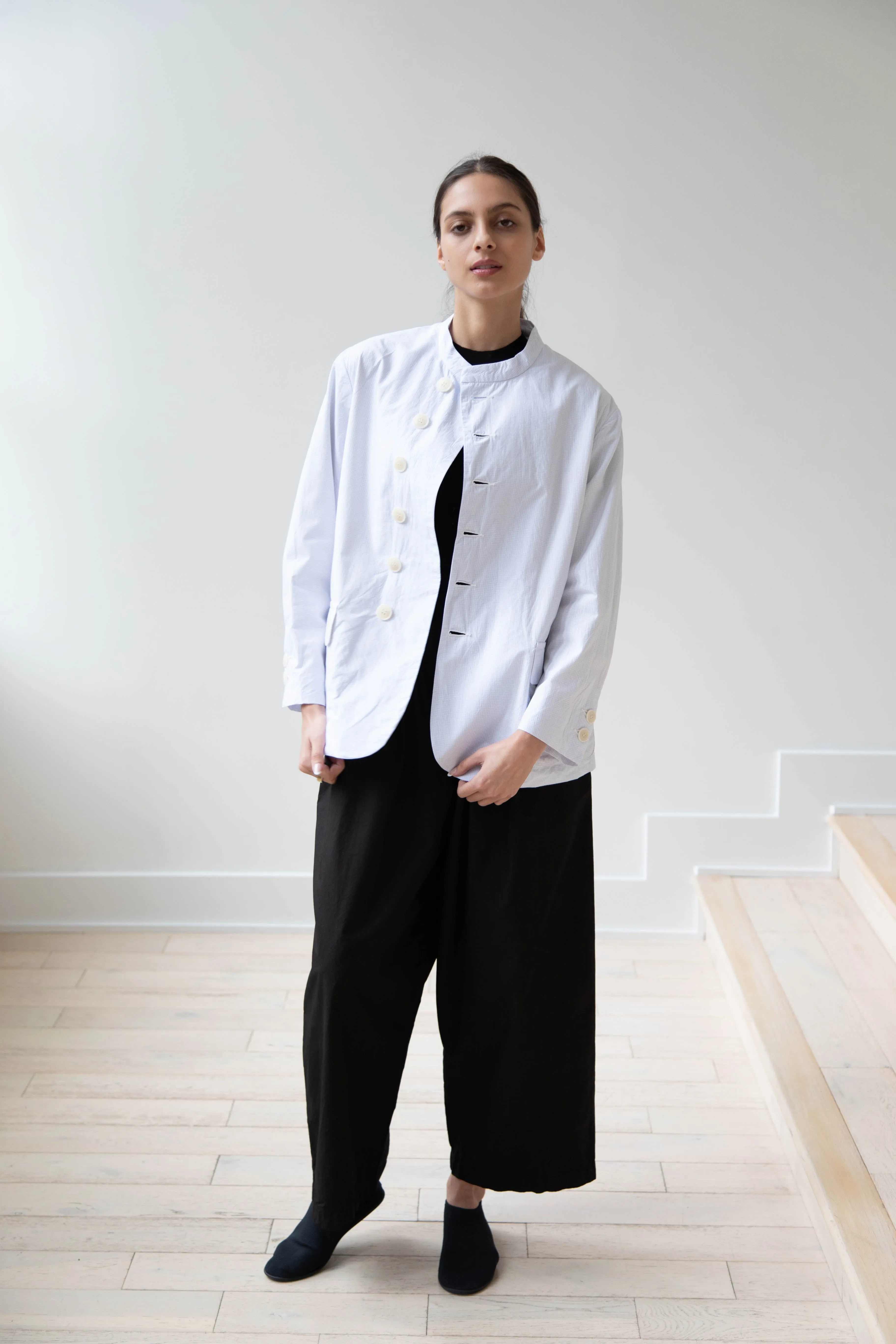 Gauze | Micro Check Blazer in Light Blue