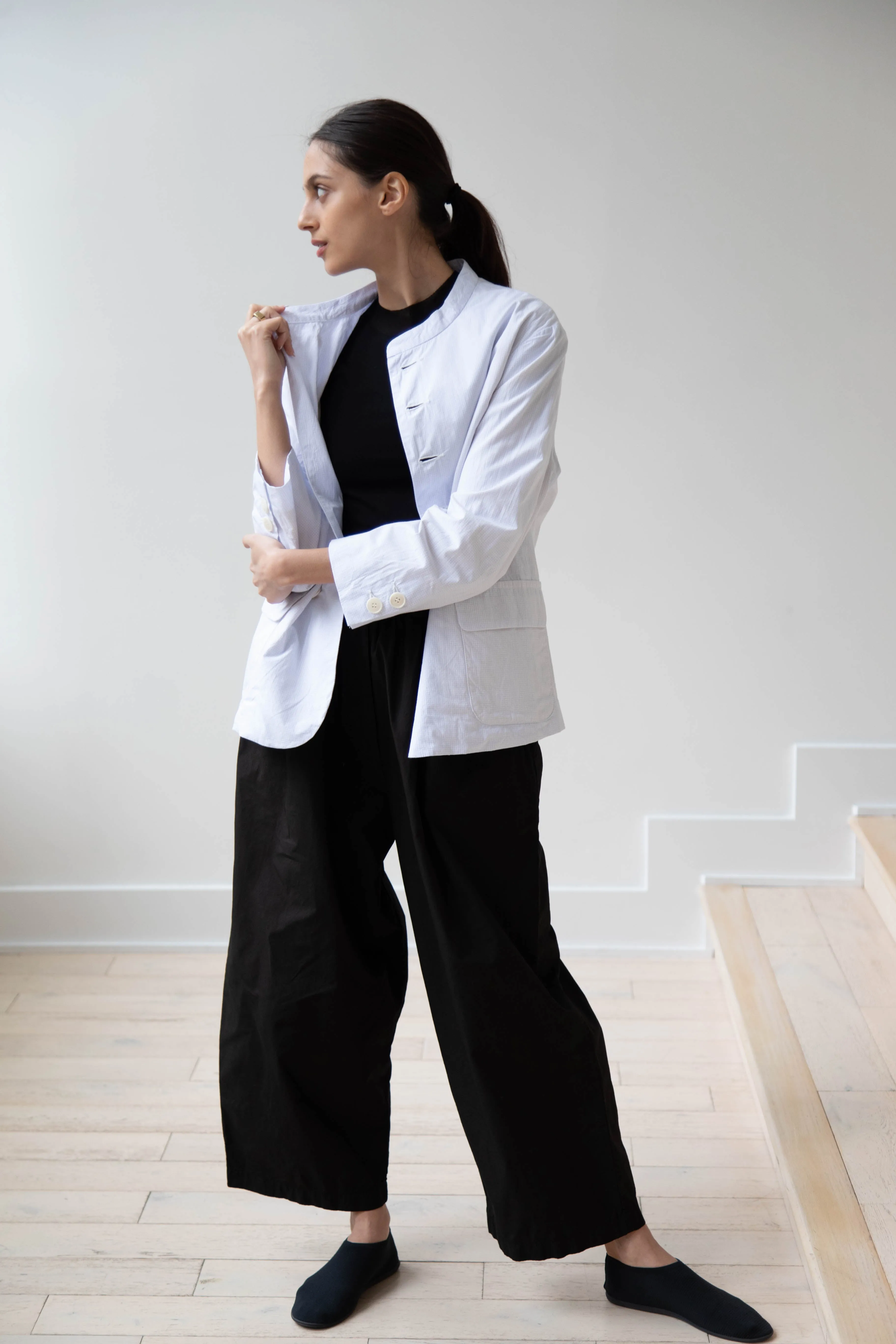 Gauze | Micro Check Blazer in Light Blue