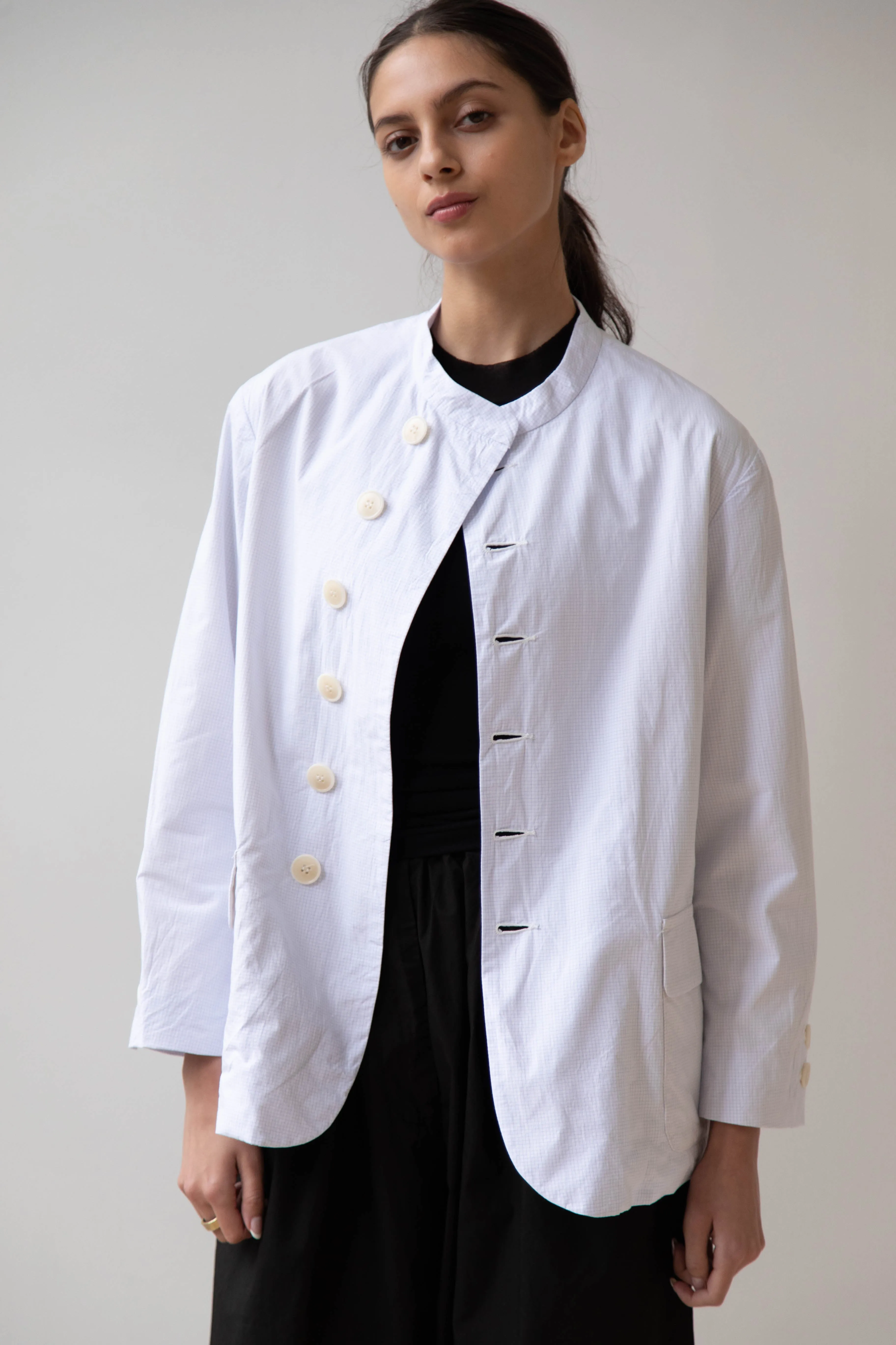 Gauze | Micro Check Blazer in Light Blue