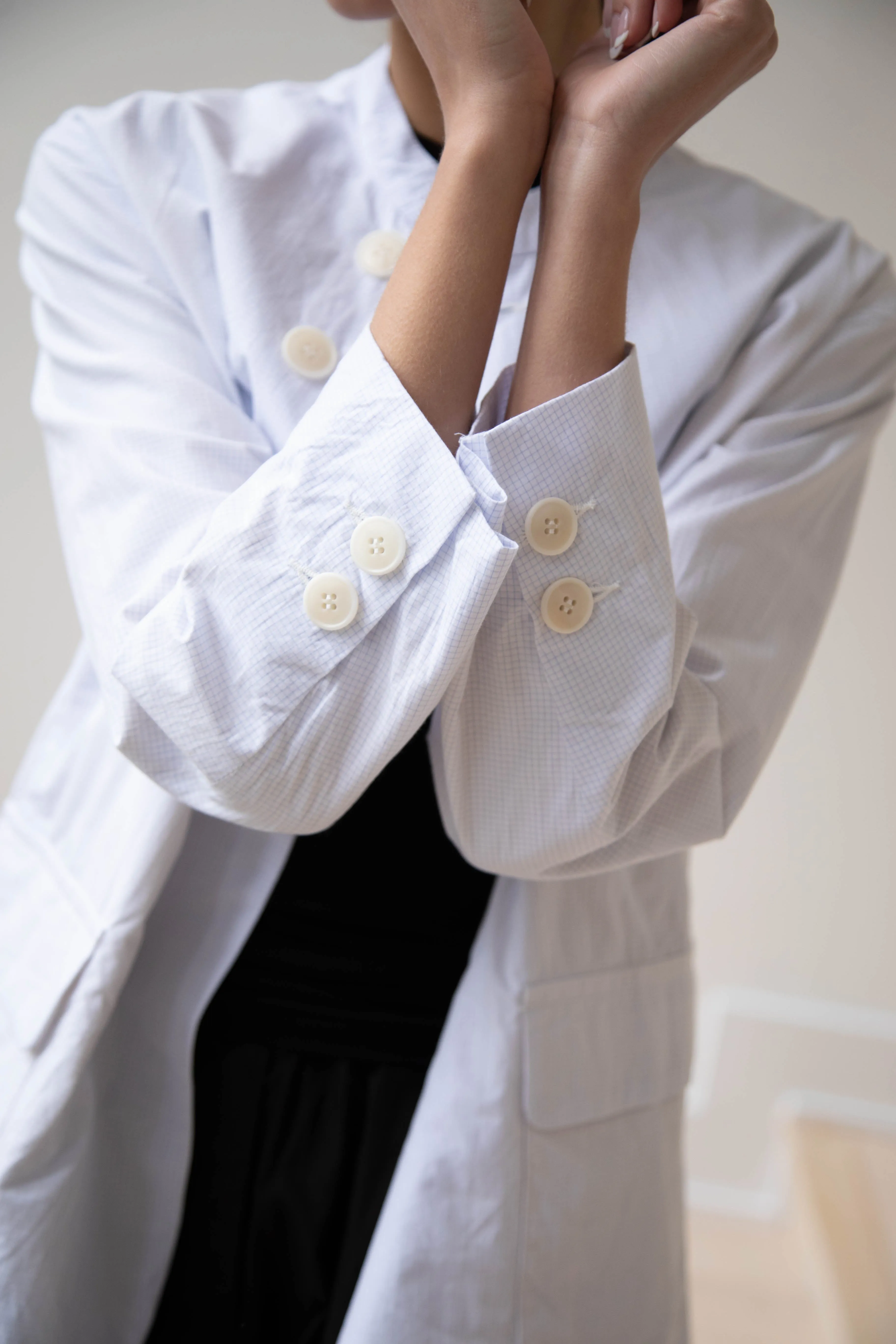 Gauze | Micro Check Blazer in Light Blue