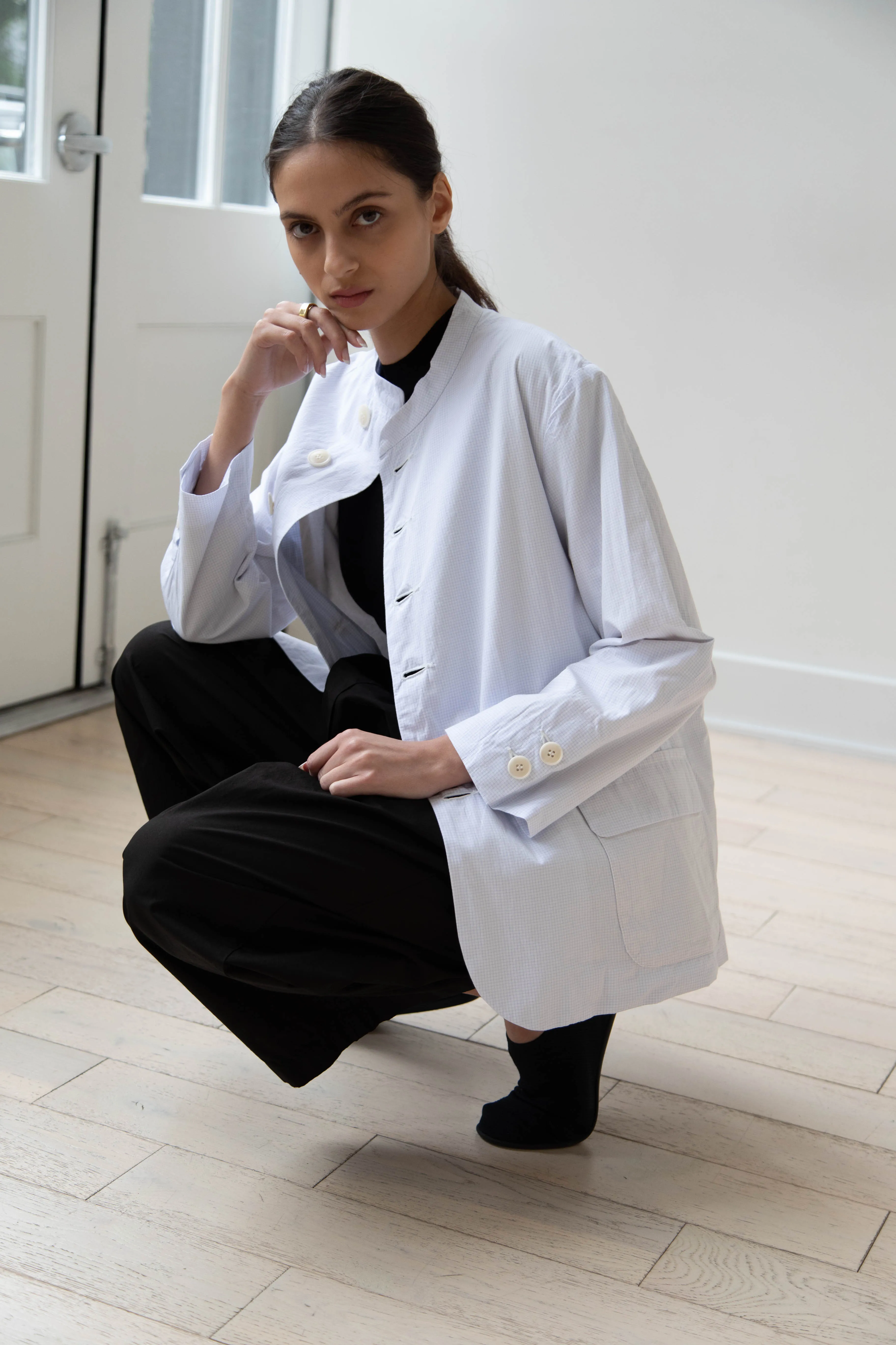 Gauze | Micro Check Blazer in Light Blue