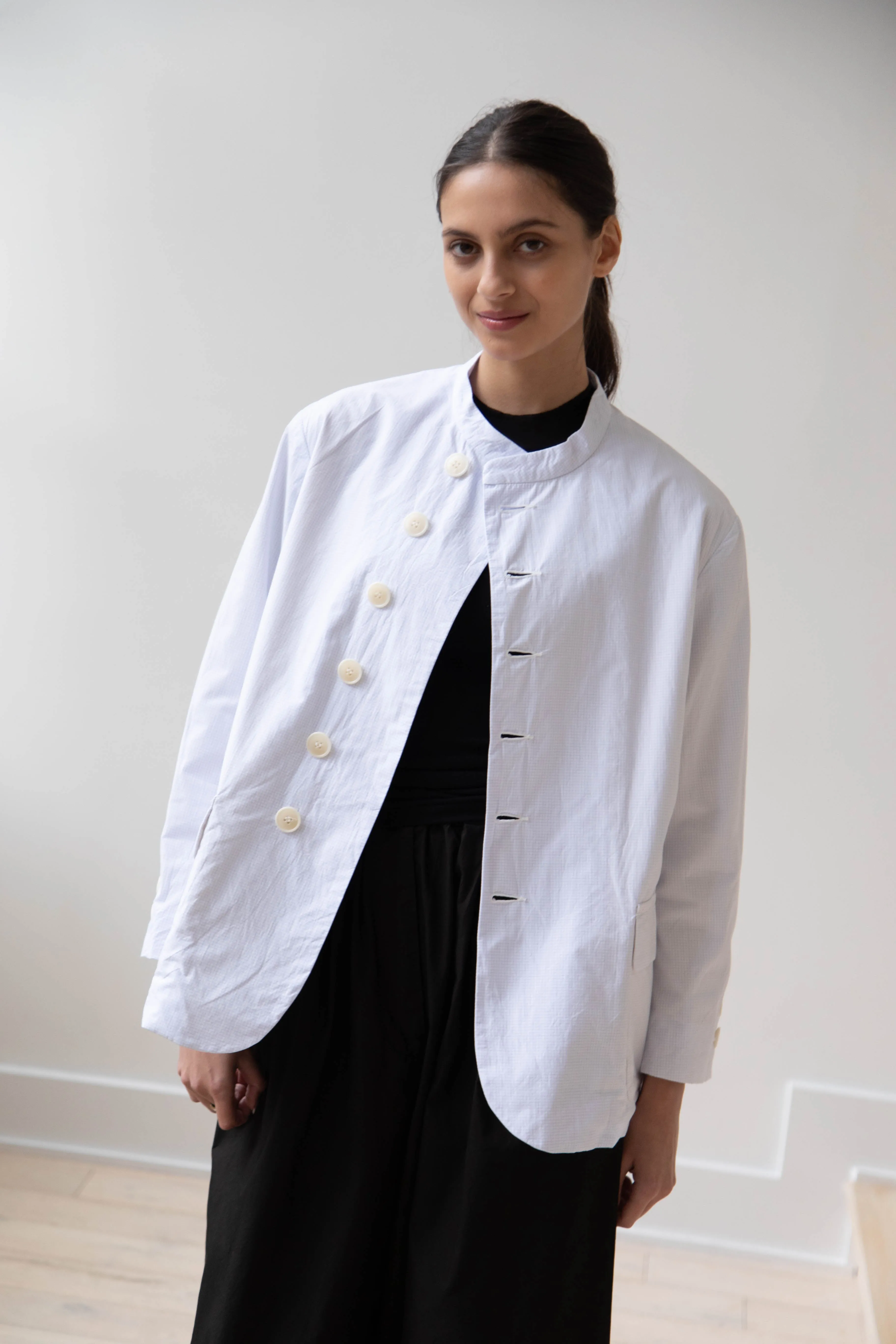 Gauze | Micro Check Blazer in Light Blue