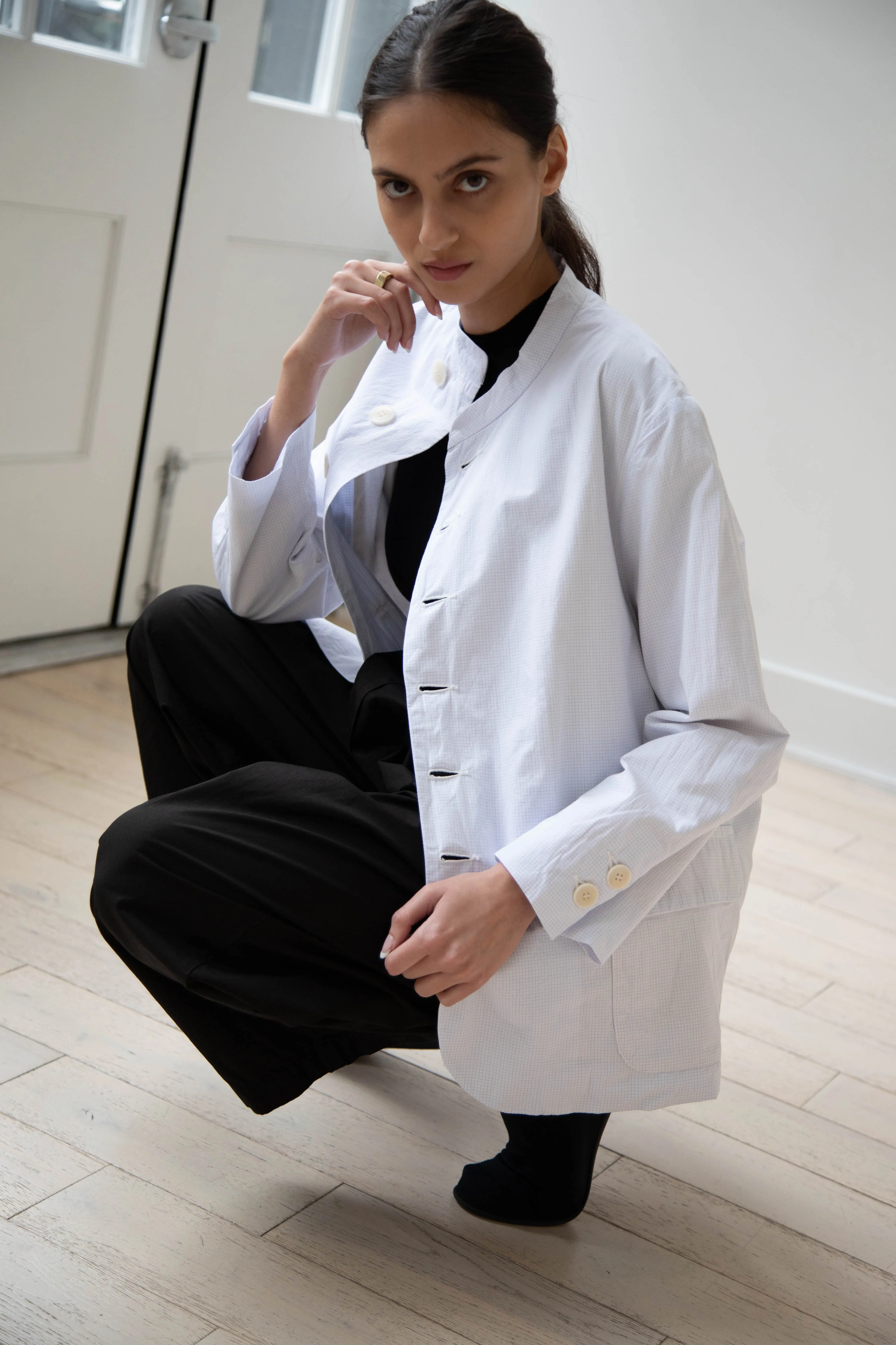 Gauze | Micro Check Blazer in Light Blue