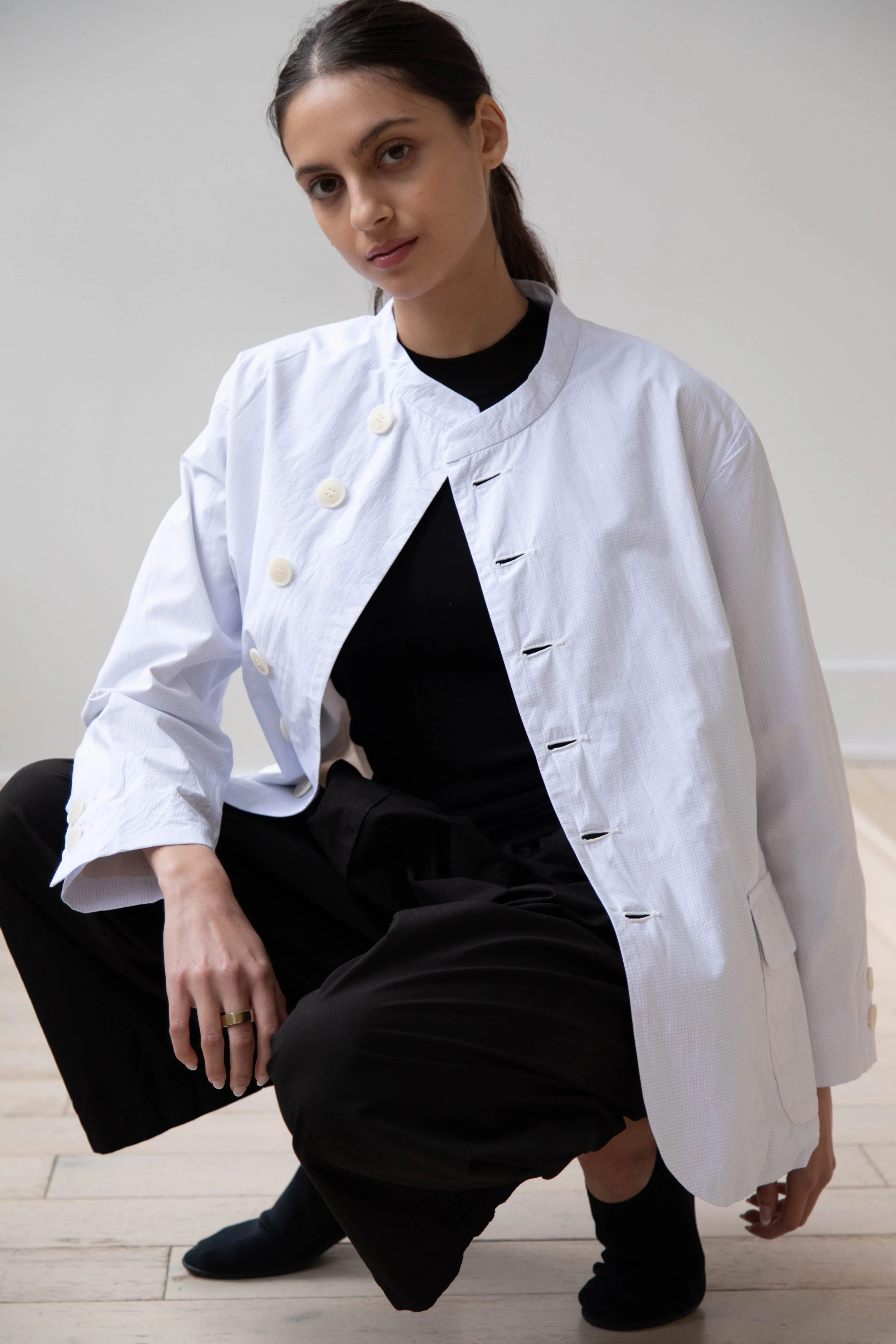 Gauze | Micro Check Blazer in Light Blue
