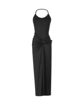Halter Front Knotted Black Dress