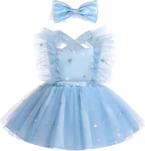 IDOPIP Baby Girls Butterfly Tutu Dress Summer Sleeveless Backless Lace Princess Birthday Party Dress with Headband Outfit