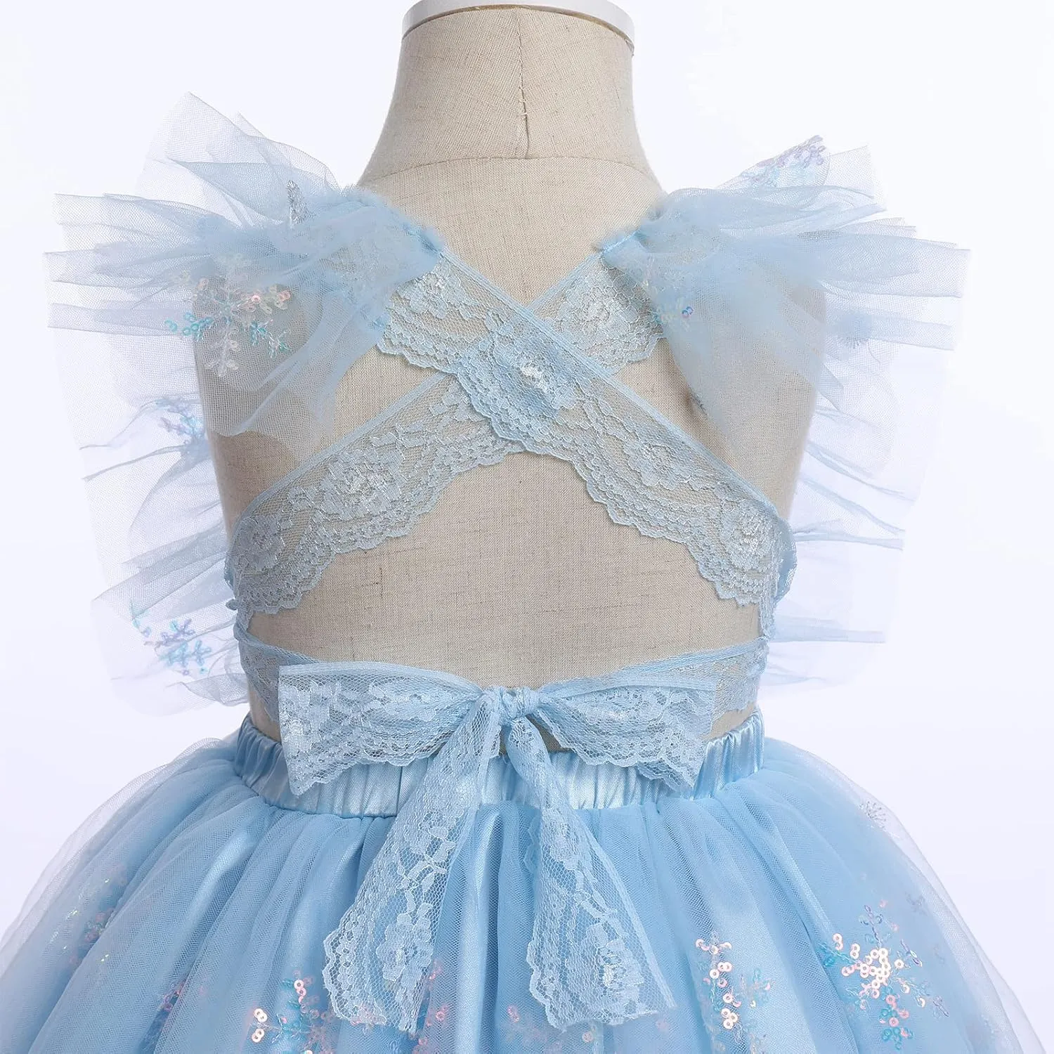 IDOPIP Baby Girls Butterfly Tutu Dress Summer Sleeveless Backless Lace Princess Birthday Party Dress with Headband Outfit