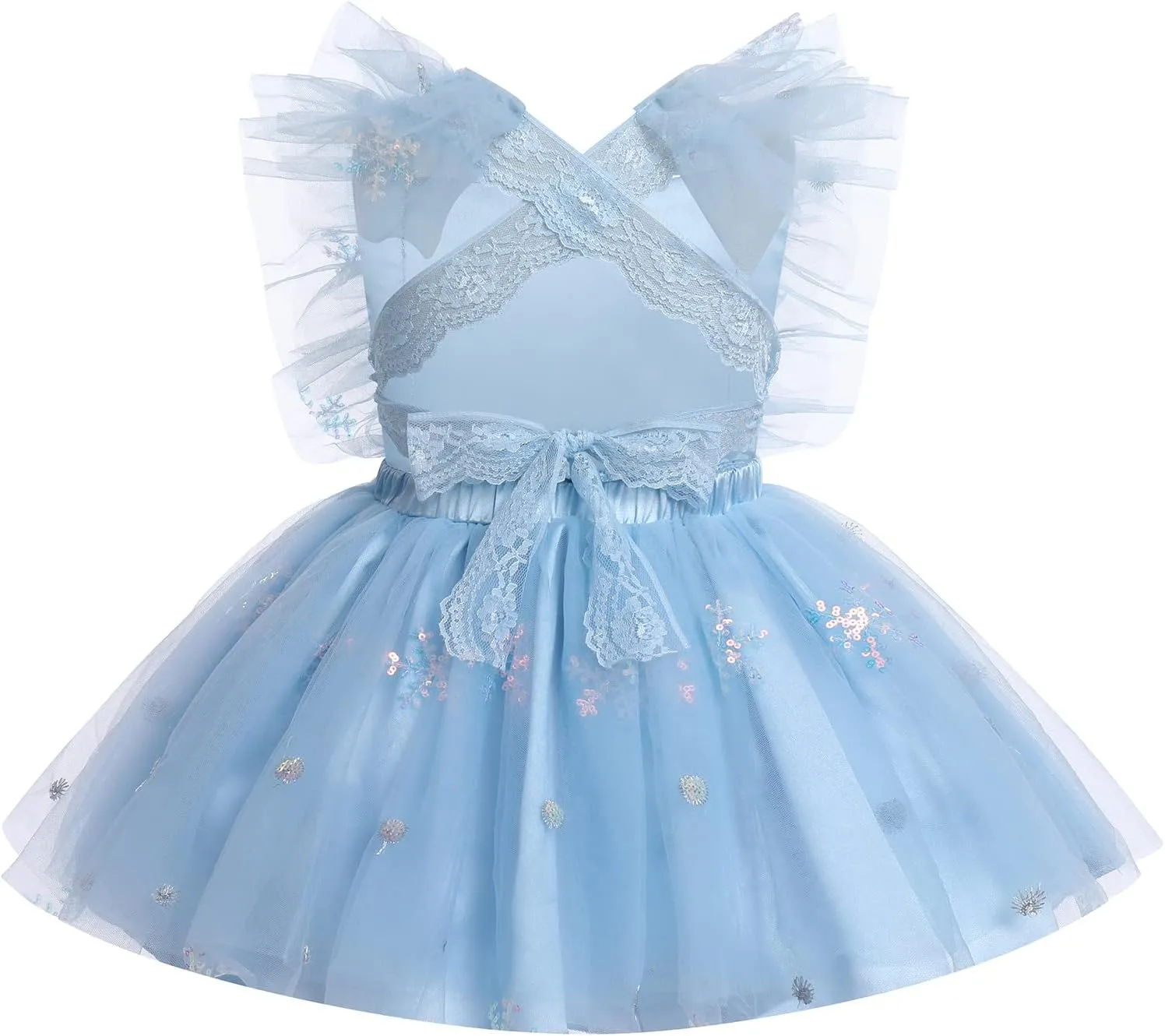 IDOPIP Baby Girls Butterfly Tutu Dress Summer Sleeveless Backless Lace Princess Birthday Party Dress with Headband Outfit