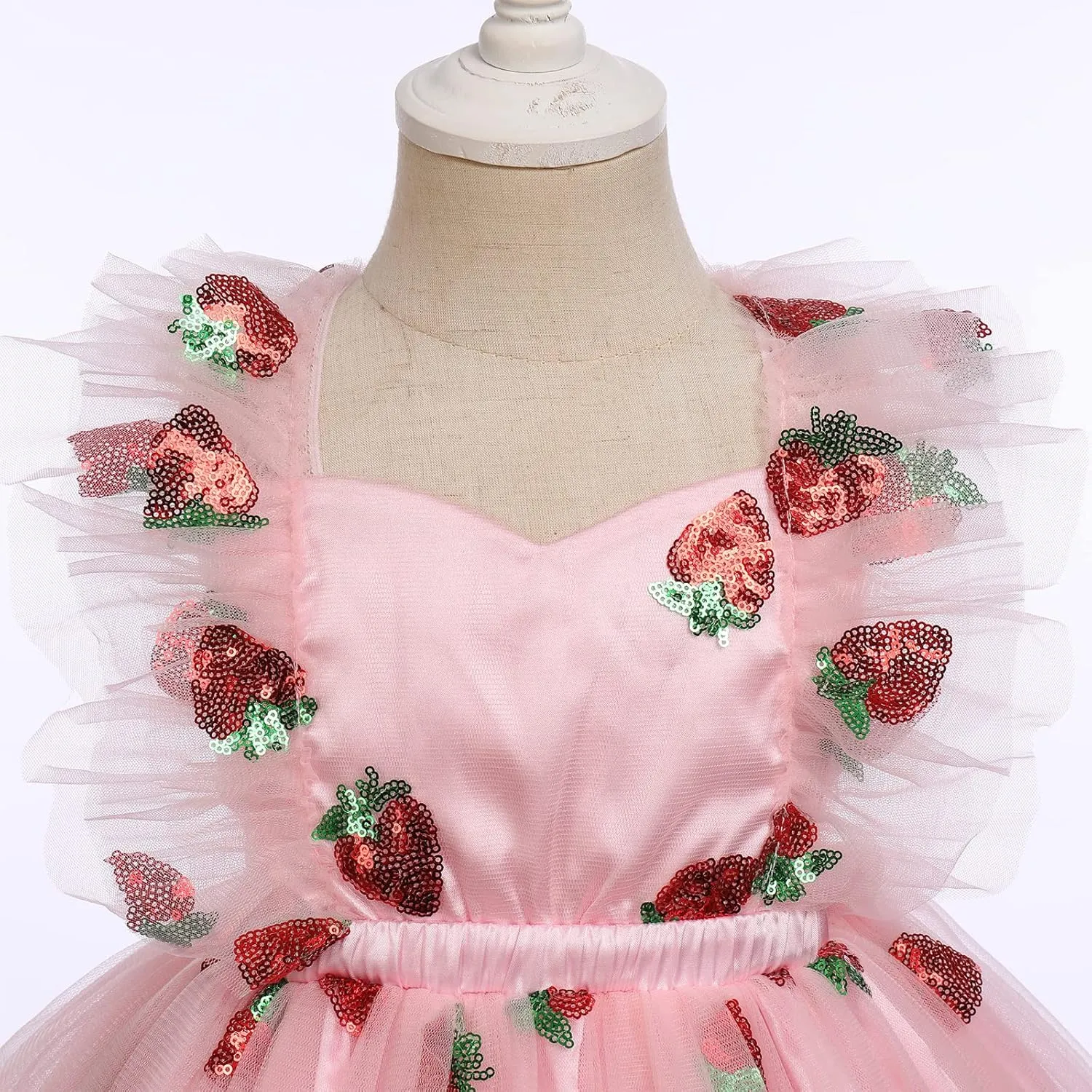 IDOPIP Baby Girls Sequin Strawberry Cherry Tutu Dress Summer Backless Lace Princess Birthday Party Dress with Headband Outfit