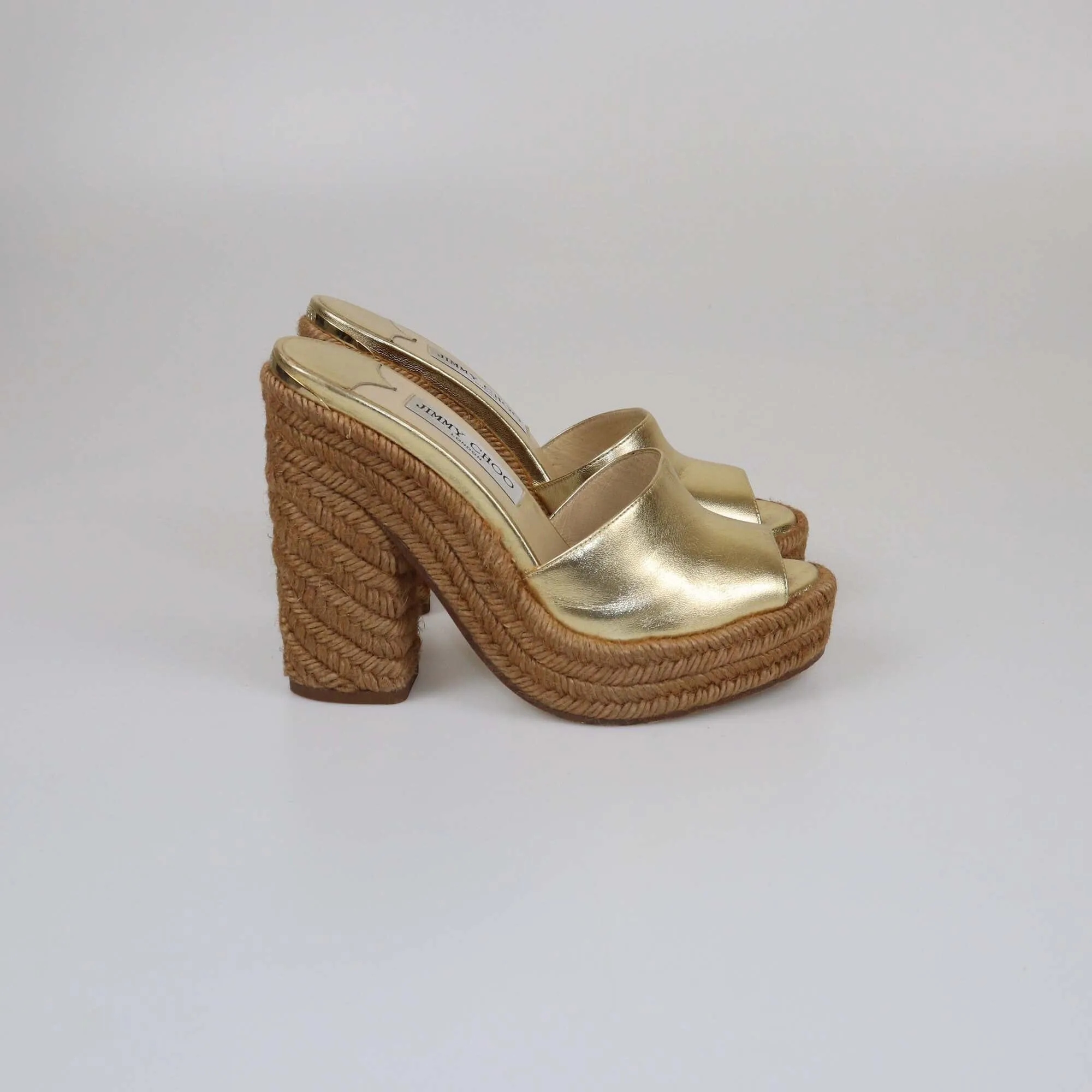 Jimmy Choo Gold Metallic Espadrille Wedge