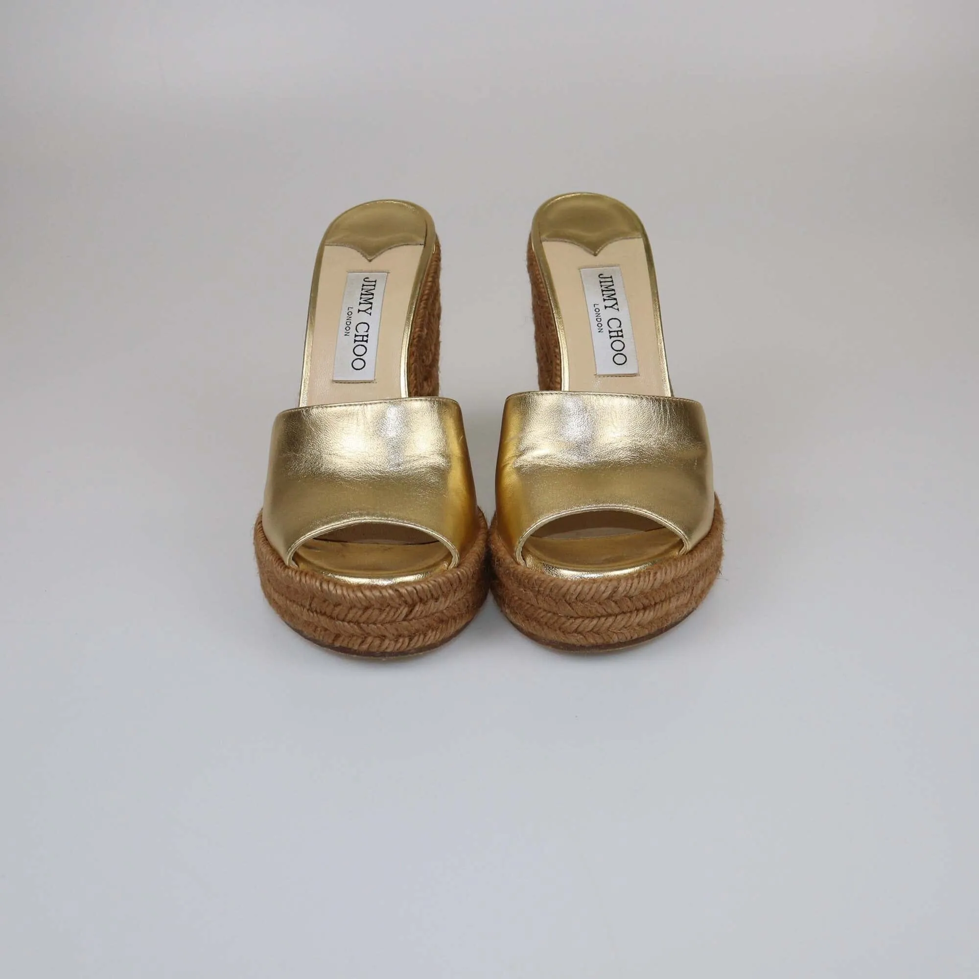 Jimmy Choo Gold Metallic Espadrille Wedge