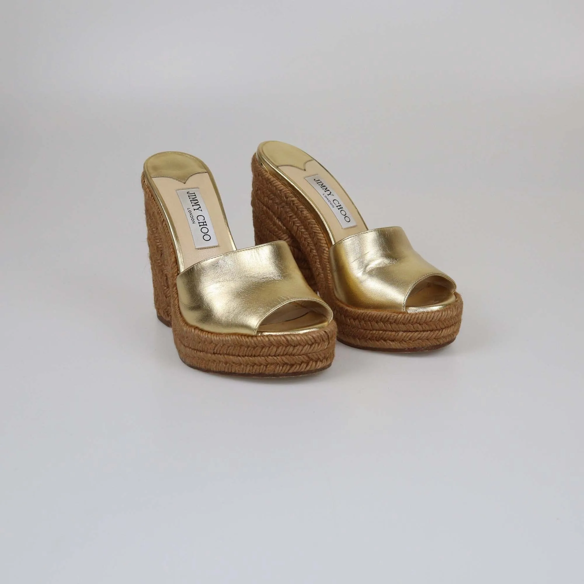 Jimmy Choo Gold Metallic Espadrille Wedge